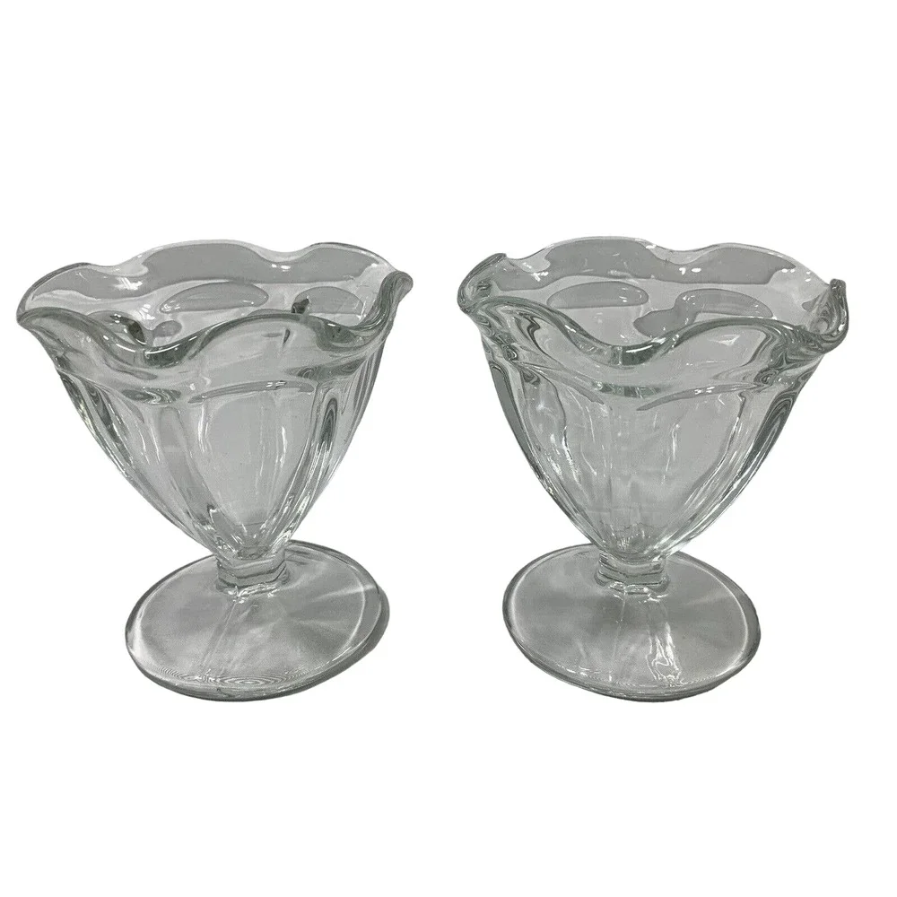 2 Vintage Jeanette Glass Ice Cream Dishes Bowls